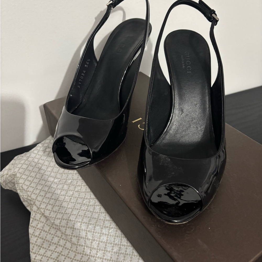 Gucci Black Slingback Peep Toe Heels